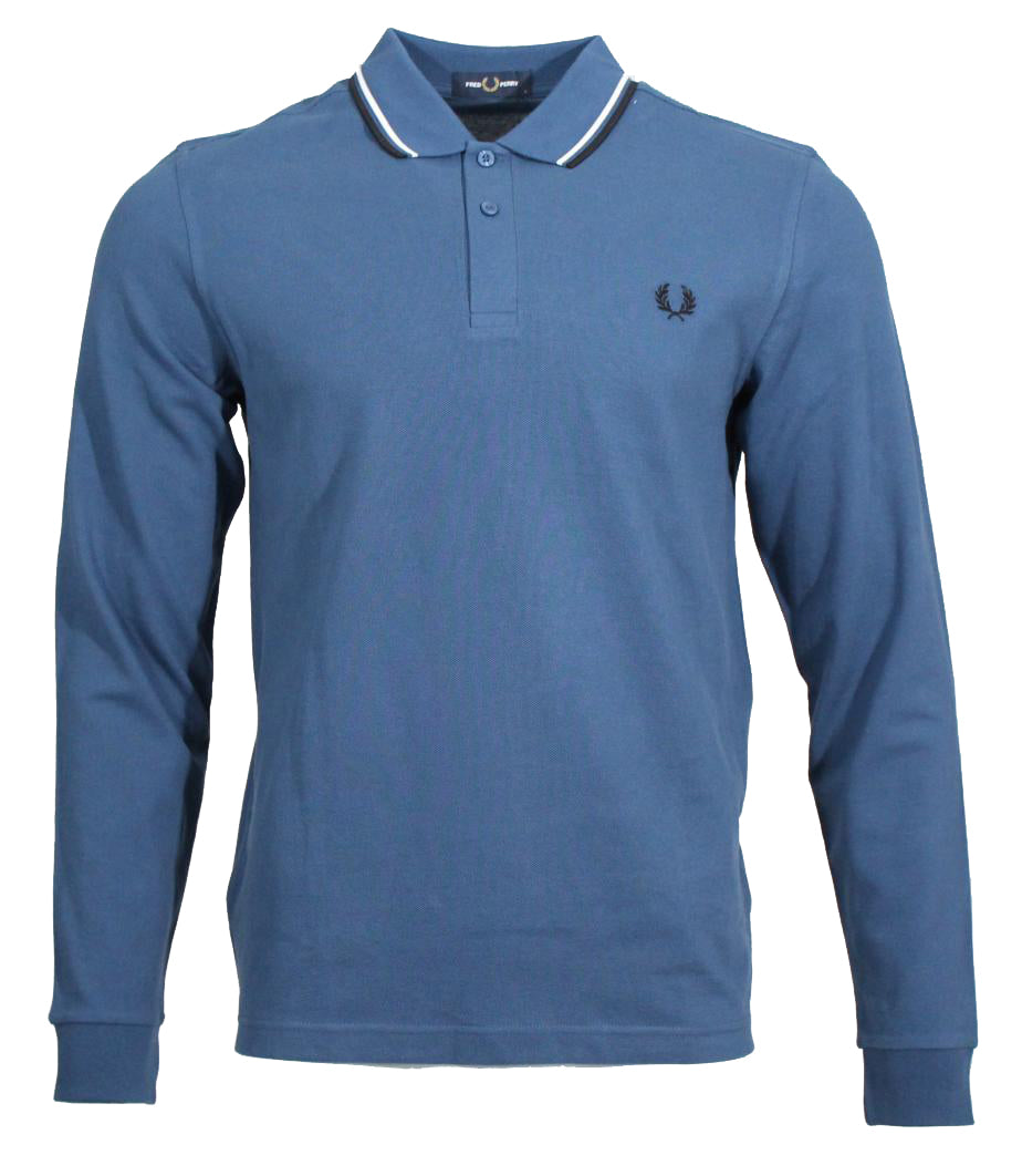 Fred Perry Langarm Polo - M3636 - Blau/Schwarz/Weiß
