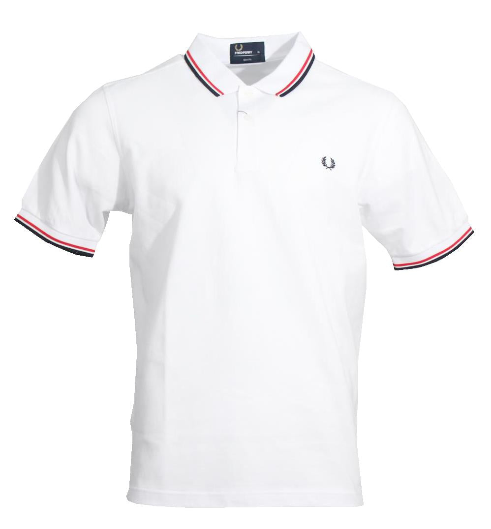Fred Perry Polo - M3600 - Slim Fit - Weiß/Navy/Rot