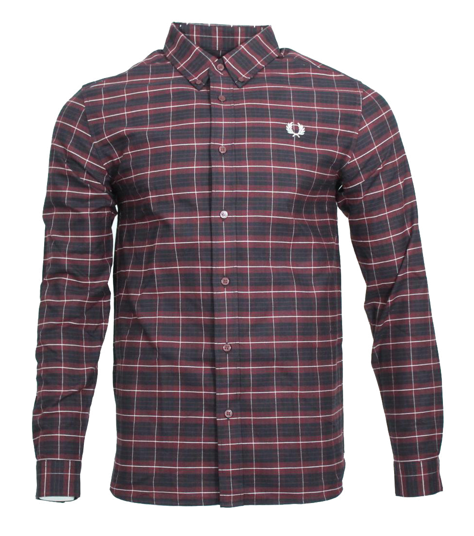 Fred Perry Langarm Hemd - M8714 - Schwarz/Bordeaux