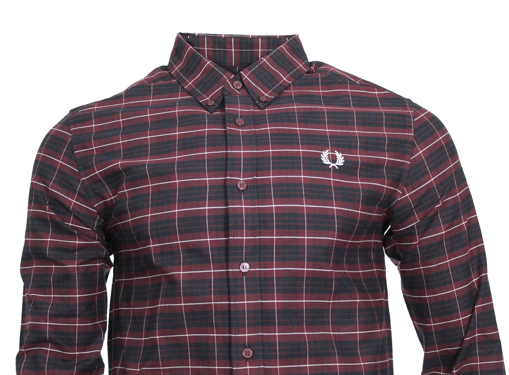 Fred Perry Langarm Hemd - M8714 - Schwarz/Bordeaux