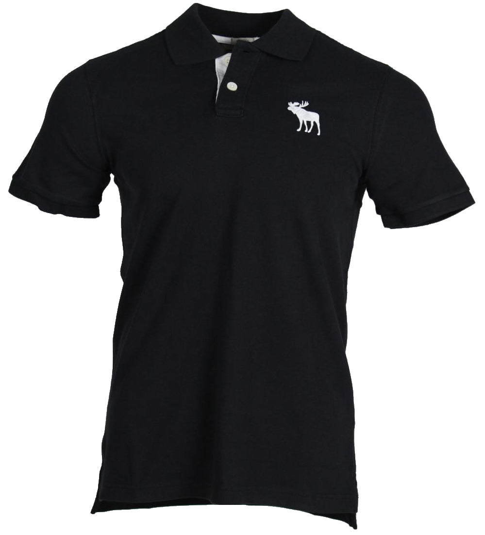 Abercrombie & Fitch Herren Polo - Schwarz mit weißem Elch