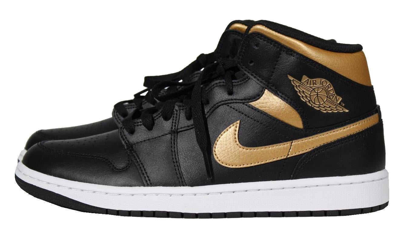 Nike Air Jordan 1 Mid - Black/Metallic Gold-White