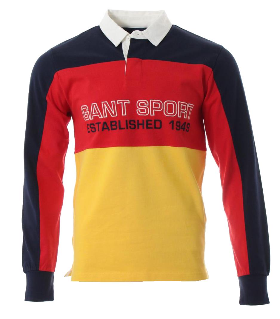 Gant Langarm Polo - Navy/Rot/Gelb