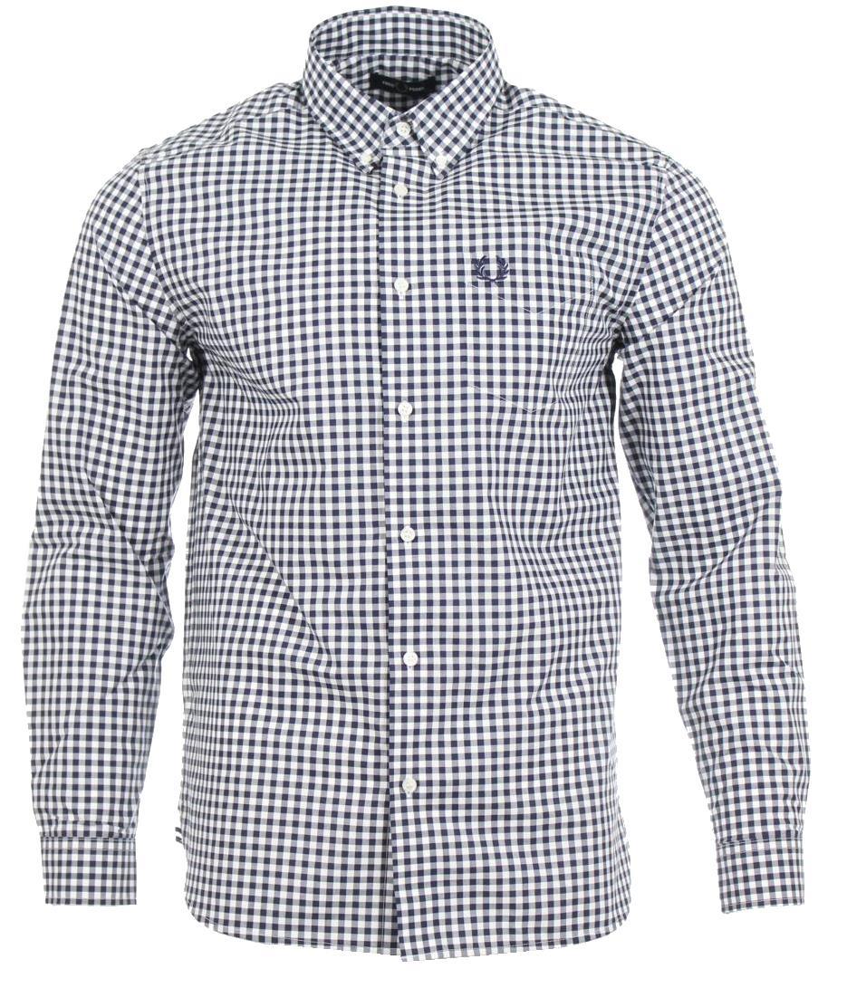 Fred Perry Langarm Hemd - Navy/Weiß - M9500