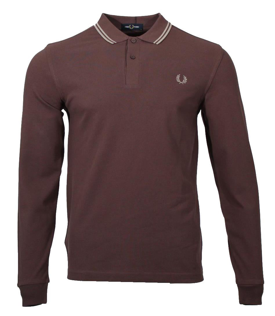 Fred Perry Langarm Polo - M3636 - Braun/Hellbraun