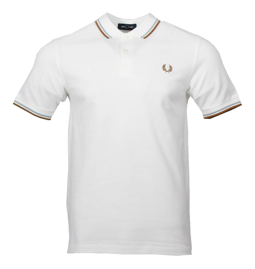 Fred Perry Polo - M3600 - Weiß/Braun/Hellblau