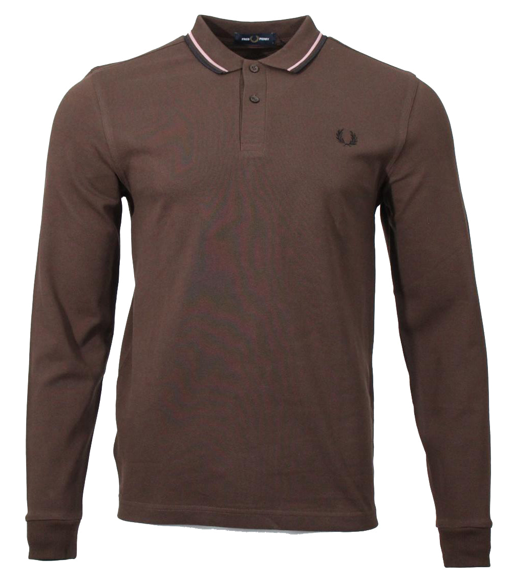 Fred Perry Langarm Polo - M3636- Braun/Schwarz/Pink