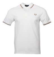 Fred Perry Polo - M3600 - Weiß/Braun/Hellblau XL