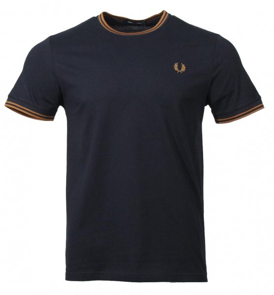 Fred Perry Rundhals T-Shirt - M1588 - Navy/Braun