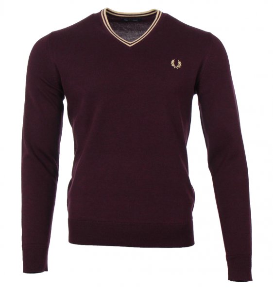 Fred Perry V-Neck Pullover - K9600 - Weinrot